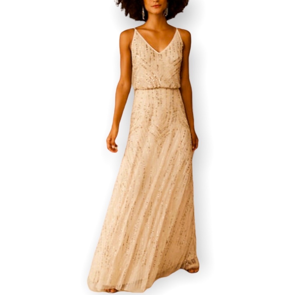 New BHLDN Fidelia 2, 4, 6, 8 Oyster Cream Allover Sequins Embellished Maxi Gown